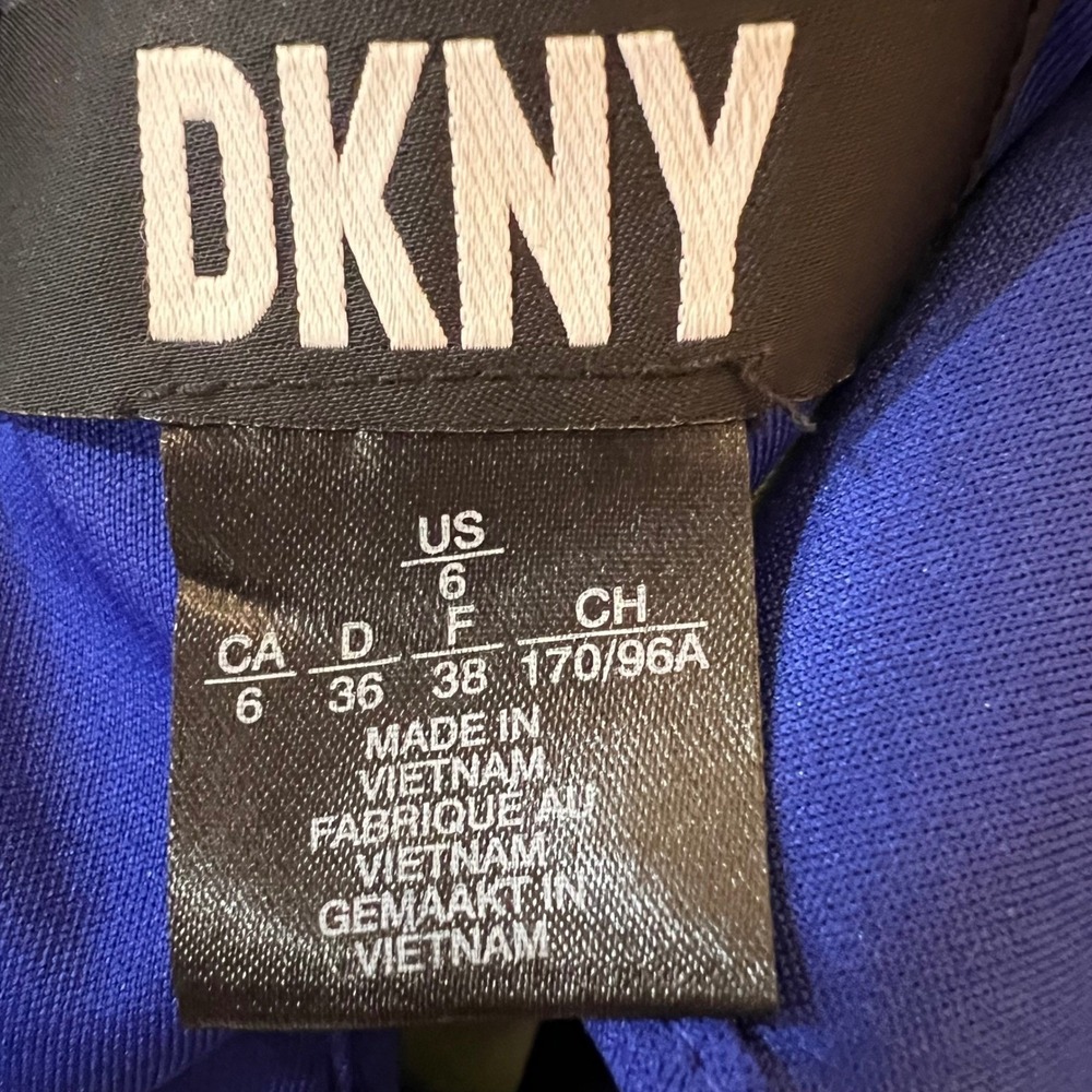 DKNY Royal Blue Wrap‎ Midi Dress Wedding Guest Cocktail Flutter Sleeve Sz 6 - Picture 7 of 8